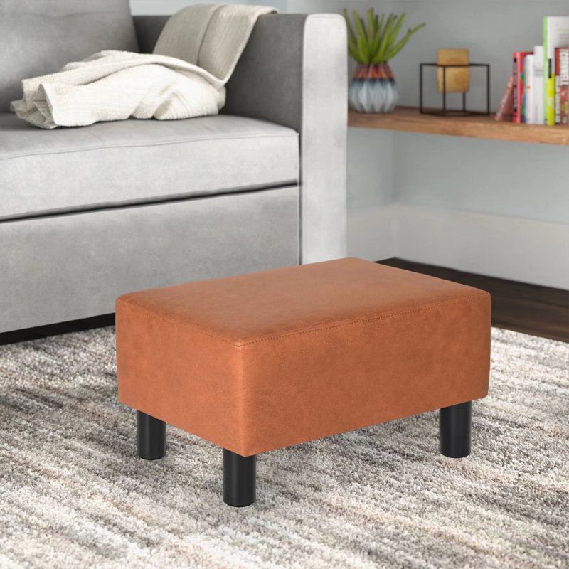Repose-pieds rectangulaire en similicuir de 15,7 po Sciacca, Similicuir gris