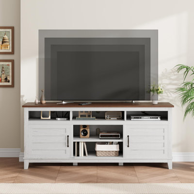 70.9" Farmhouse TV Stand for 80" TVs, Entertainment Center with Adjustable Shelves & Cabinet Doors for Living Room
