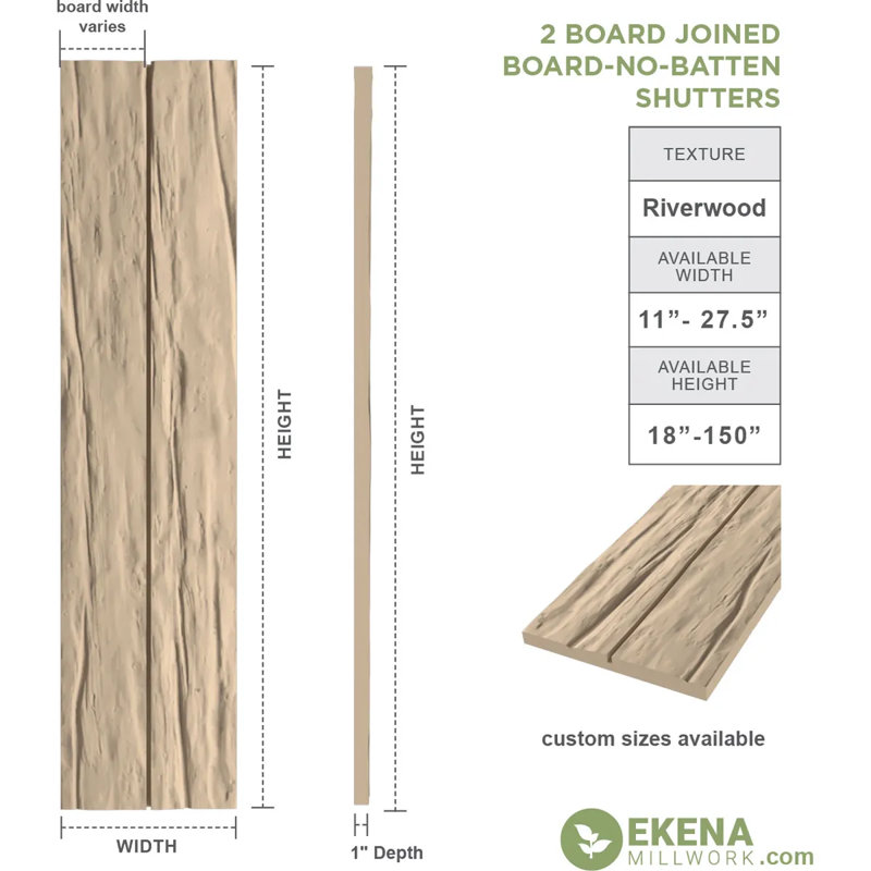 Volets rustiques en bois à deux planches jointes avec lattes et sans lattes (par paire), 11", H 48 po x l 11 po x P 1 po