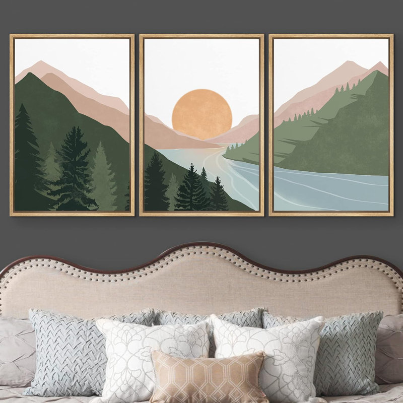 «Mountain Range Pine Forest Lake», reproduction sur toile 3 pièces, H 24 po x l 48 po x P 1,5 po