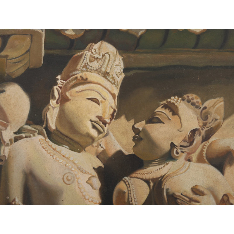 Sculpture Khajuraho | Huile sur toile | Avec cadre