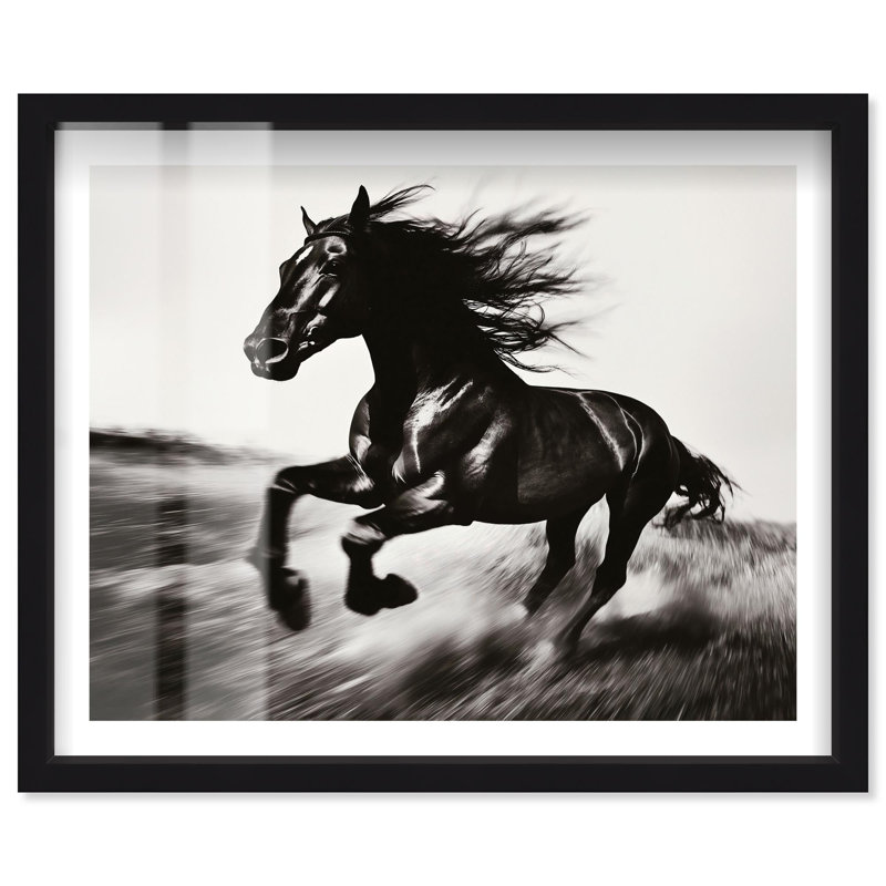 Impression de boîte-cadre au galop II par Notoriart, H 31 po x l 37 po, Noir