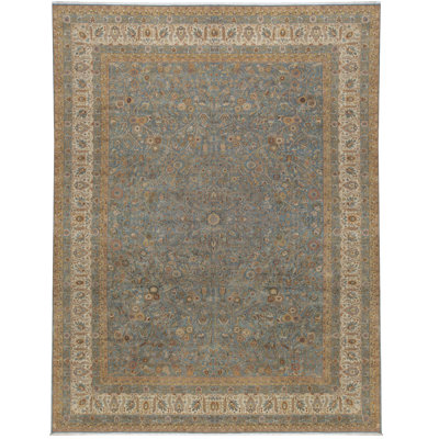 One-of-a-Kind Rectangle 12'5" X 14'7" Before 1900 Wool Area Rug in Beige/Blue/Brown