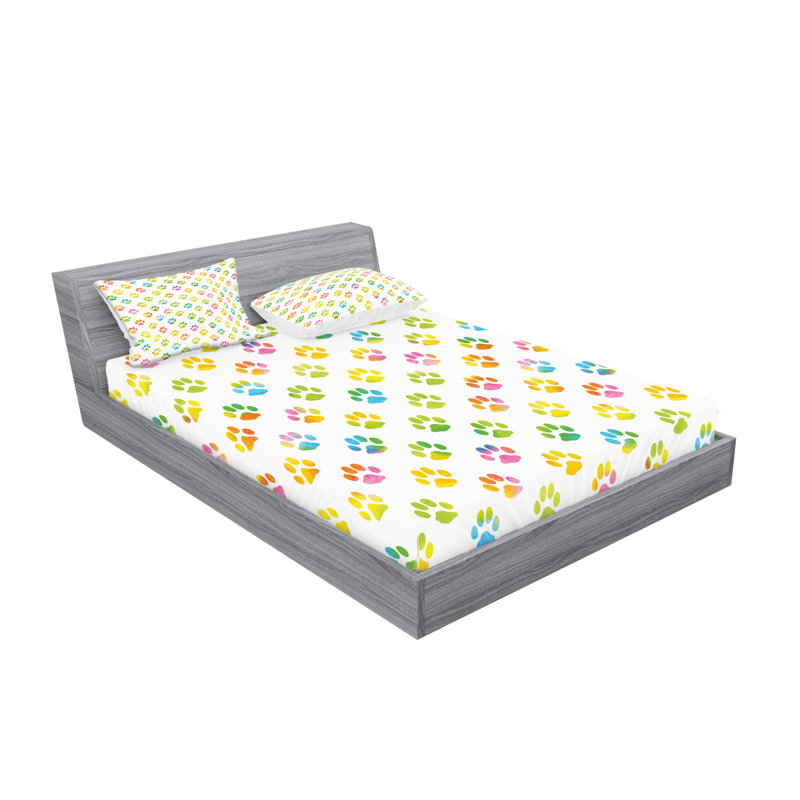 Ambesonne Dog Lover Fitted Sheet & Pillow Sham ,Multicolor, Queen Fitted Sheet Set + 4 Pillow Cases