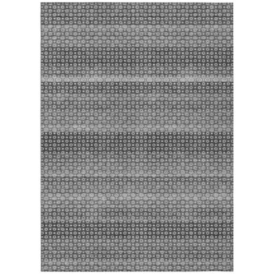 5' X 8' Gray And Silver Striped Washable Indoor Outdoor Area Rug