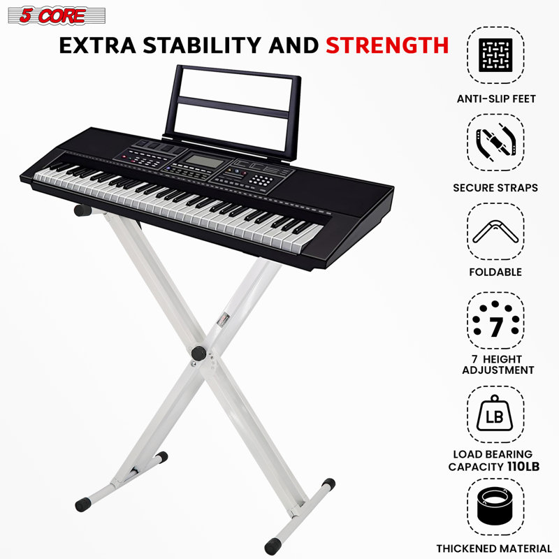 Support pour clavier 5 cordes avec support pour piano double X, Blanc