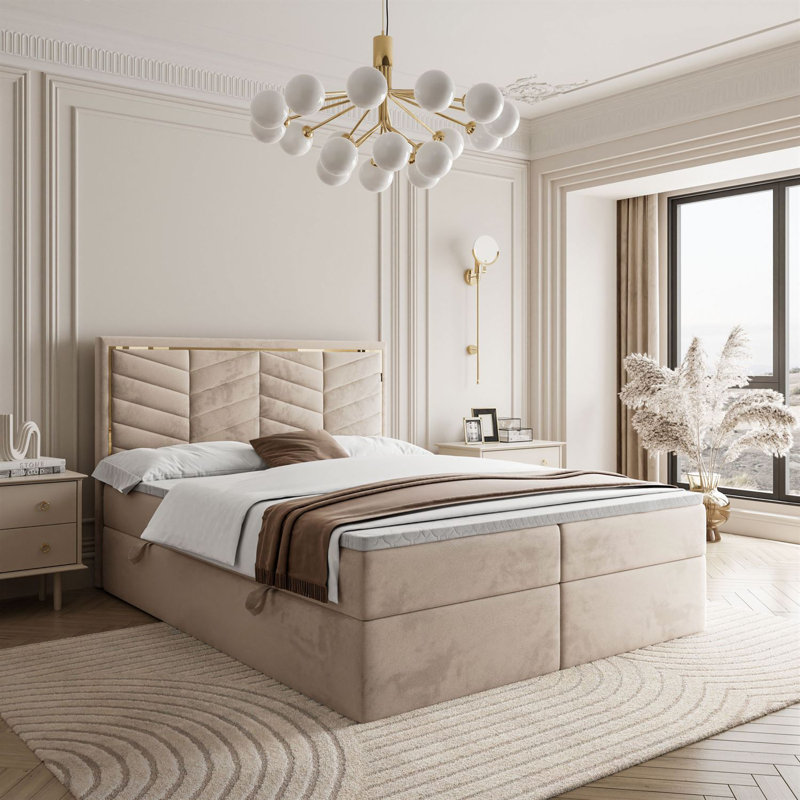 Balcer Upholstered Bed with Mattress, Beige
