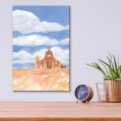 Art mural en verre épique 12 po x 16 po «Wheatfield Barn 1» par Annie Warren