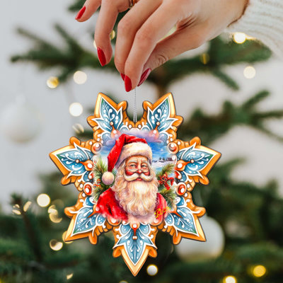 Santa Snowflake Wooden Ornaments By G. Debrekht