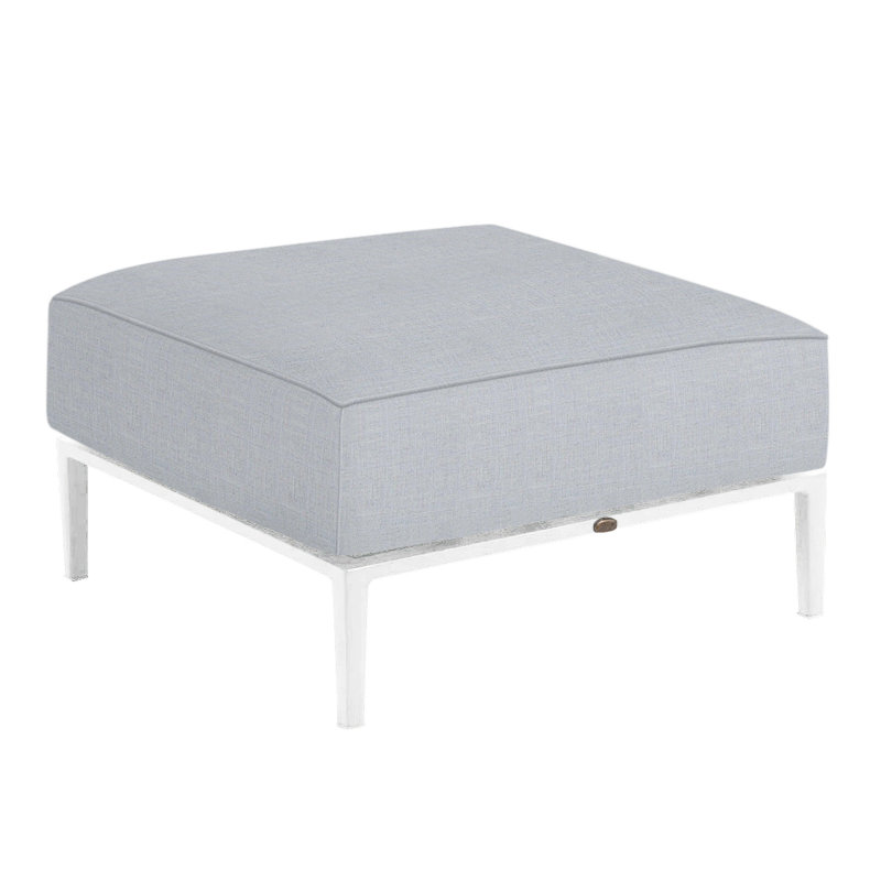 Havana Outdoor Ottoman with Cushion, Welt + Standard fill, Chalk/Natural Resin, Linen Chambray