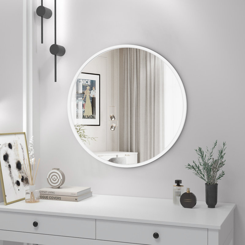 Miroir d'appoint mural Eren, Blanc, 24 po x 24 po