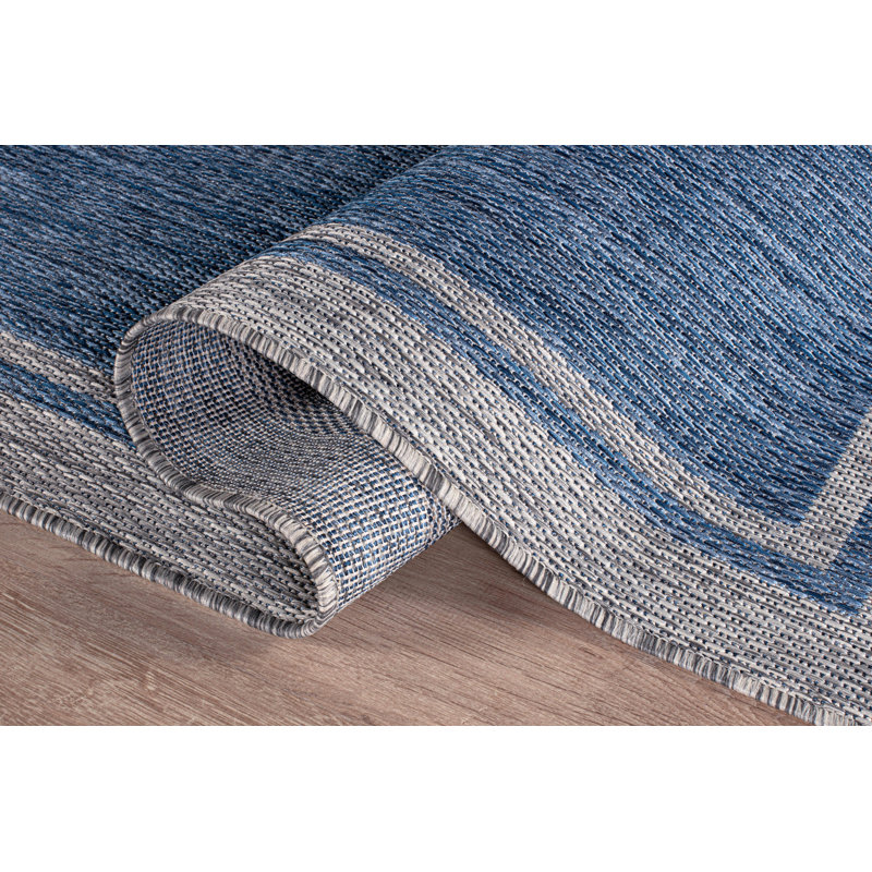 Blue/Gray Geometric Indoor/Outdoor Rug, Rectangle 9' x 12'