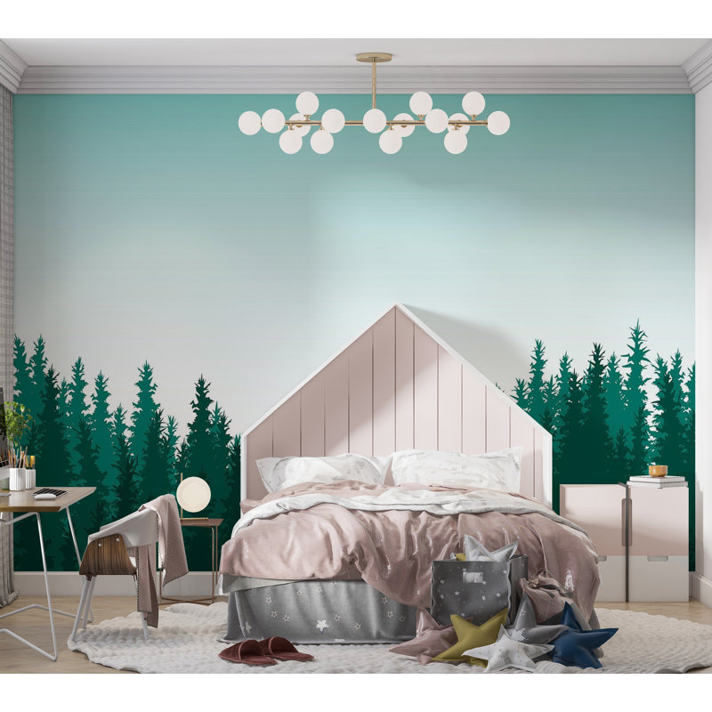 Murale pelez et collez de qualité supérieure - Silhouette forêt, L 210 po x L 144 po