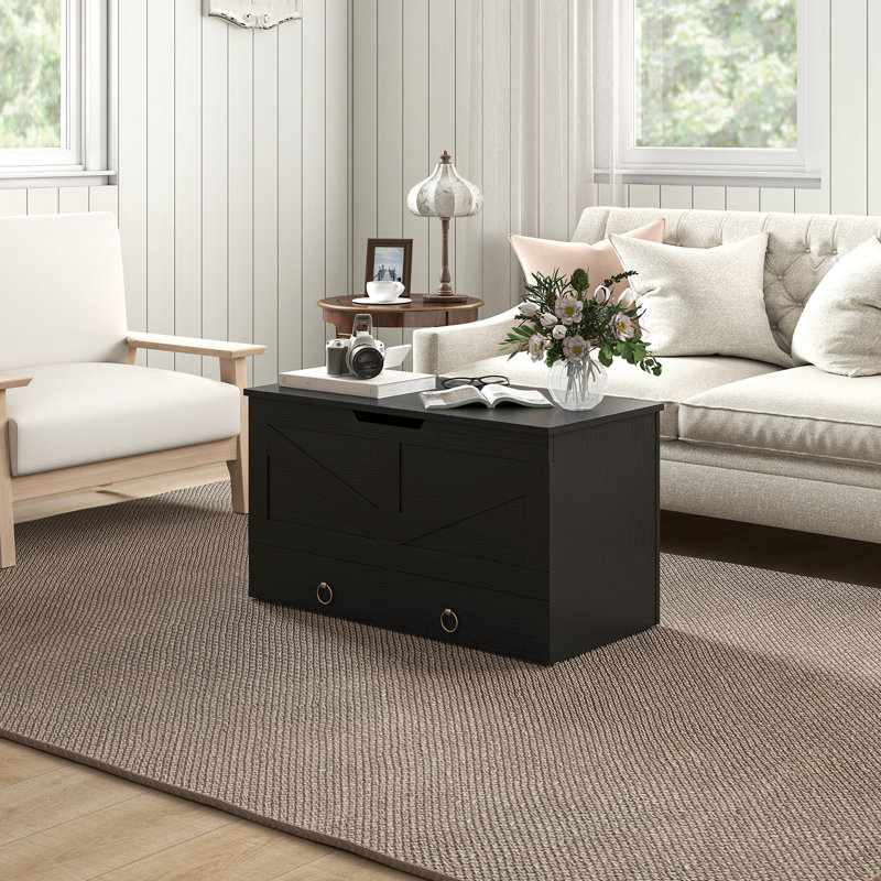 Commode de rangement avec tiroir pour le salon, boîte en bois, l 31,5 po, brun, Grain de bois noir
