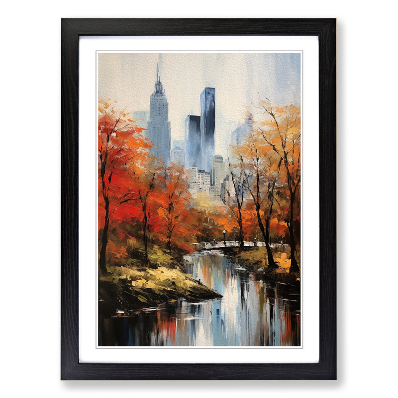 Central Park Gestural - Single Picture Frame Print on Wood, Black Framed, 64cm H x 46cm W x 2cm D