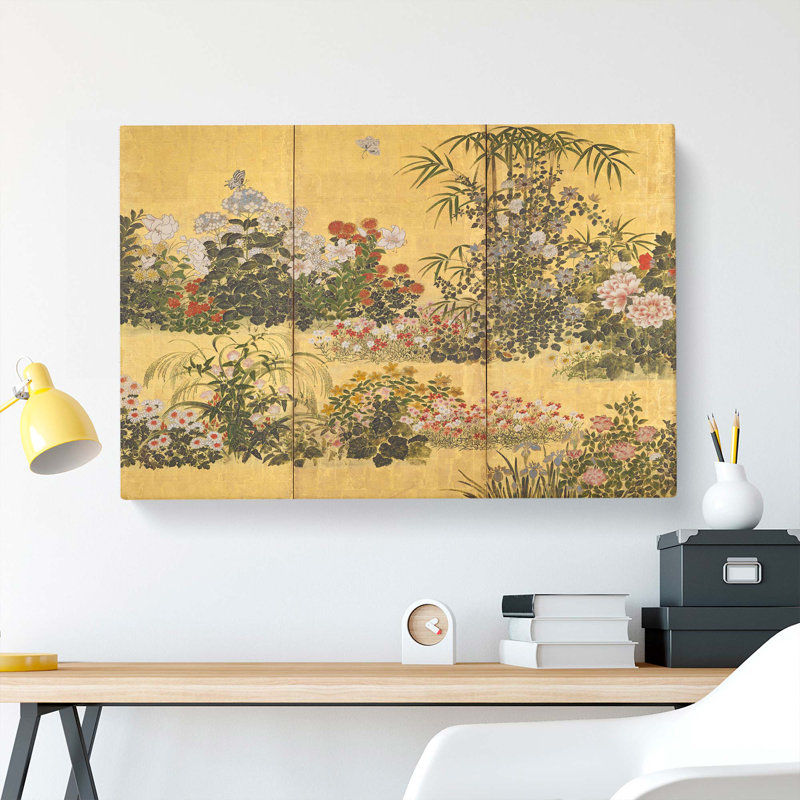 Flowers And Butterflies by Tawaraya Sotatsu - Wrapped Canvas Painting, 35cm H x 50cm W x 3cm D