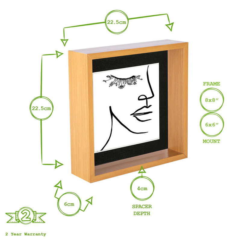 Nicola Spring - 3D Deep Box Photo Frame, Light Wood/Black, 13cm x 13cm