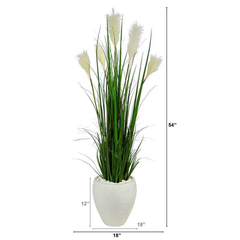 54'' Faux Wheat Grass in Clay Planter