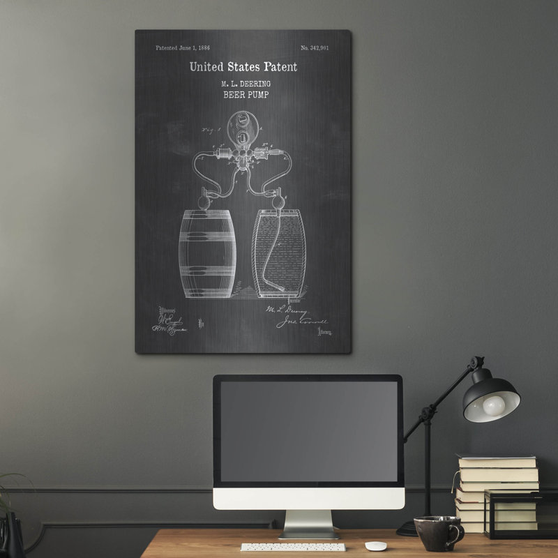 «Beer Pump Blueprint Vernis Tableau», par Patents, H 36 po x l 24 po