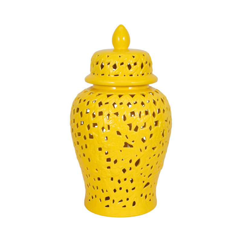 Grand vase contemporain en céramique pour présentation de table - Vase décoratif à découpes, H 24 po x l 14 po x P 14 po