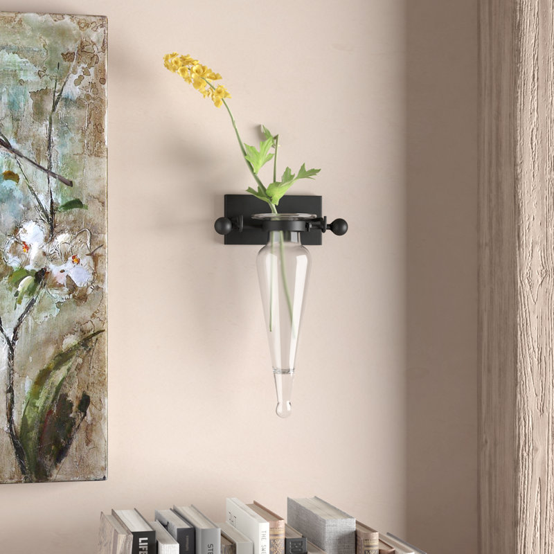 Wall Mount Amphora Vase on Iron Sconce with Finials, Clear