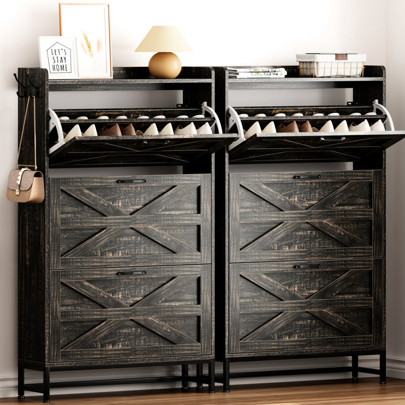 Organisateur de chaussures gris - peu encombrant pour armoire d'entrée avec attrait de style classique