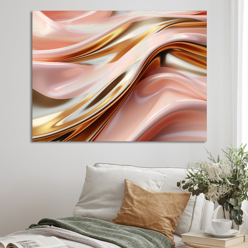 Rose et or liquide Glam Wave - formes abstraites, impressions d'art mural, H 12 po x l 20 po x P 1 po, Toile tendue