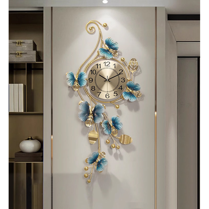 Blue metal material butterfly-shaped free-form wall-mounted clock