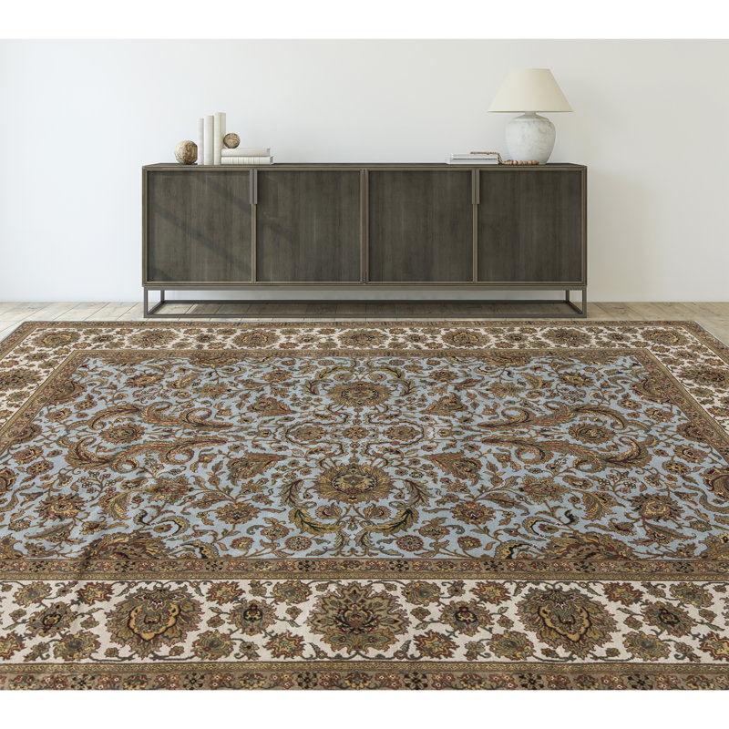 Trinity Wool Oriental Area Rug in Light Blue/Ivory/Brown, Rectangle 10'1" x 14'5"
