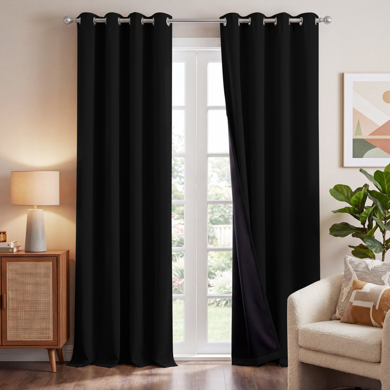 100% Blackout Window Curtain Panels, Cold and Full Light Blocking Drapes with Black Liner for Bedroom, Thermal Insulated Draperies, 2 Pieces