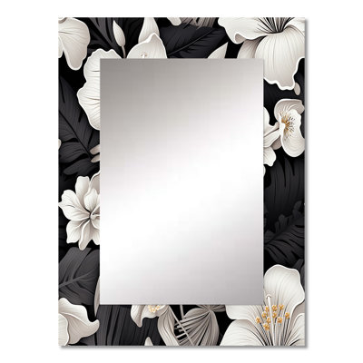 Estaugh Monochrome Tropics Tropical Pattern - tropical  Wall Mirror, Botanical, Floral Decorative Mirror, Printed Metal Art