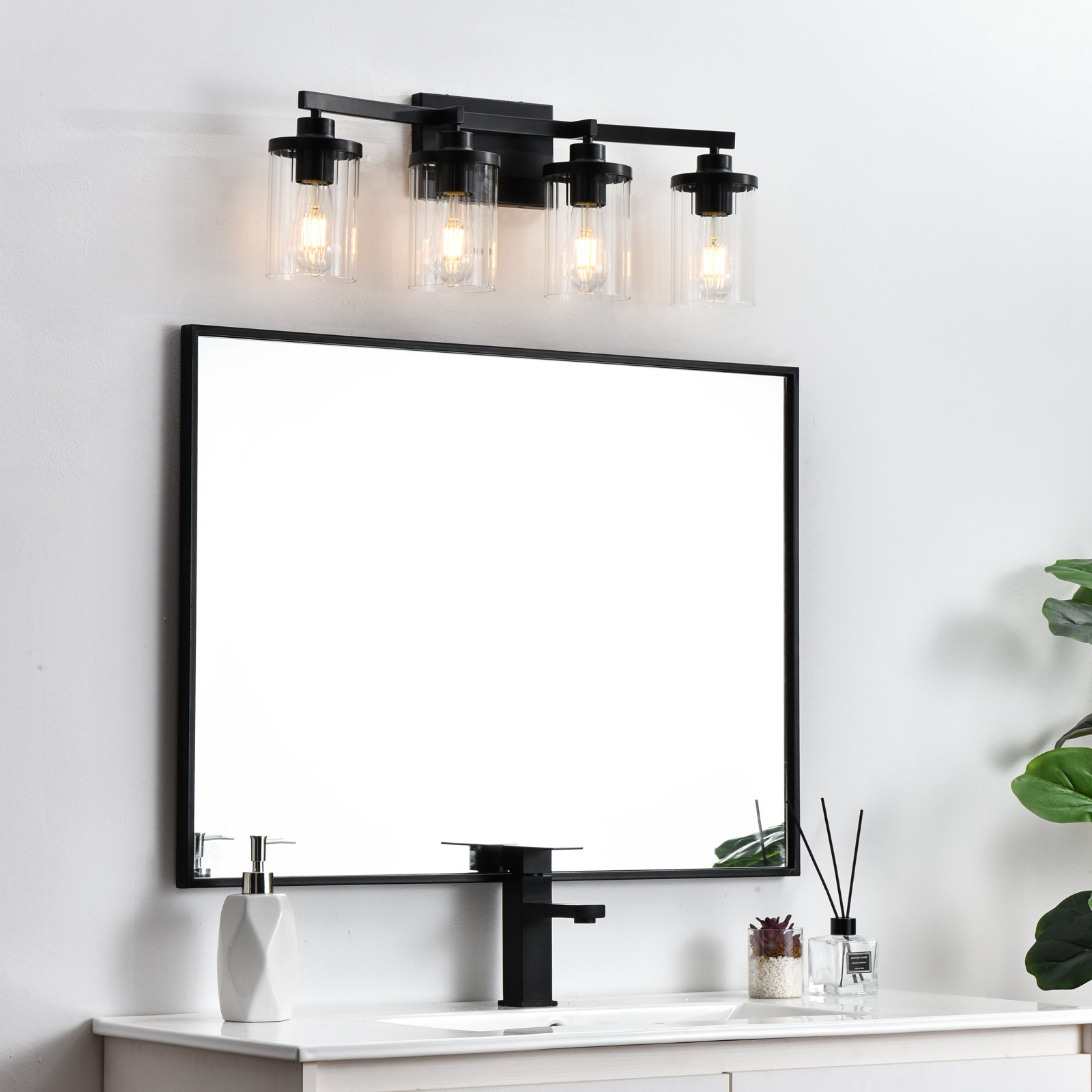 Dariela Dimmable Vanity Light, Black, 10" H x 25" W x 25" D, 4 Lights