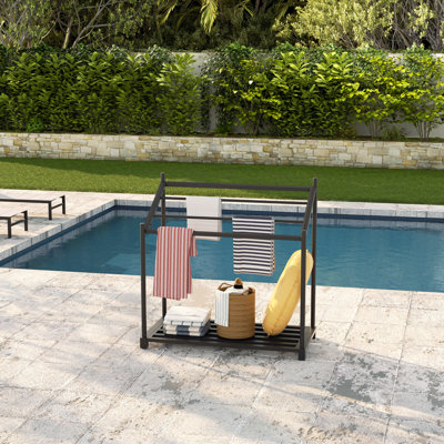 Freestanding Metal Pool Towel Stand Stepped Towel Rack Poolside Organizer