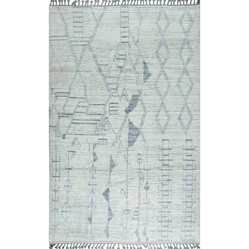 6x9 Ivory Hand-Knotted Wool Linear Motifs Tribal Modern Contemporary Carpet Rug