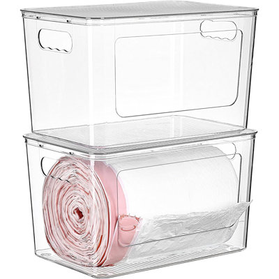 Ensemble de 2 distributeurs de sacs à ordures empilables - Bacs de rangement transparents pour le rangement sous l'évier, la cuisine et la salle de lavage