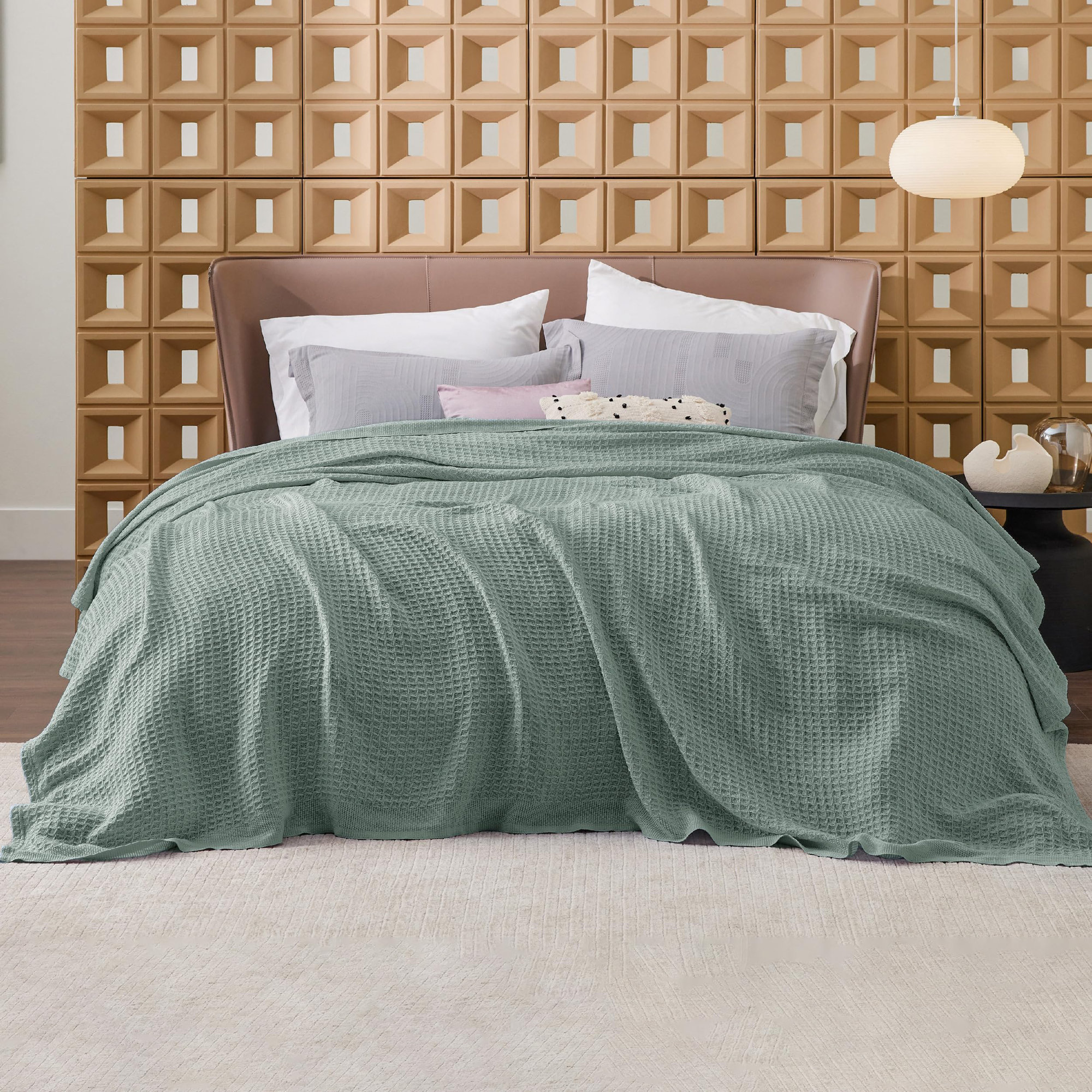 Essential Collection Bedsure 406gsm 100% Cotton Blanket Breathable Waffle Weave Throw Blanket GentleSoft™️, Gray, King