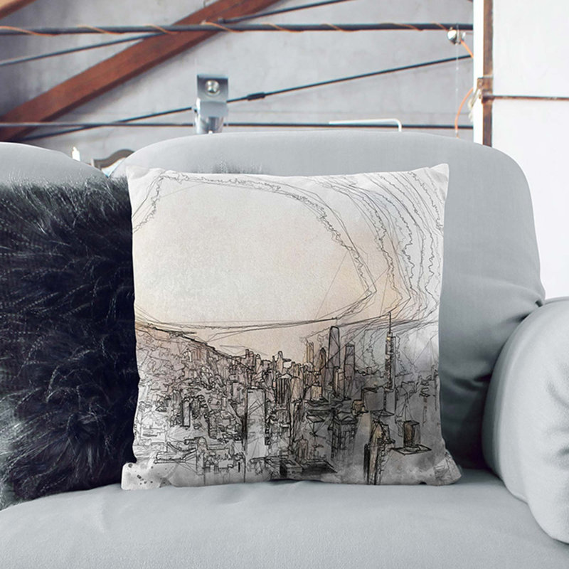 Abstract Square Throw Cushion, Black, 40cm H x 40cm W x 15cm D