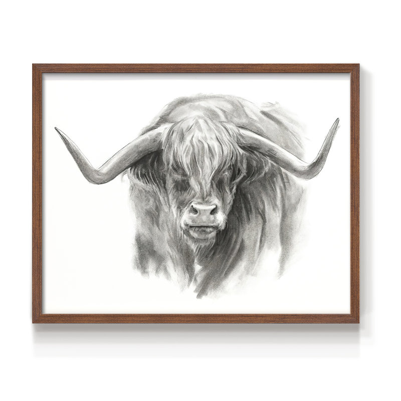 Bovins Softland Highland II - impression encadrée - réaménageable, Noyer, H 11 po x l 14 po