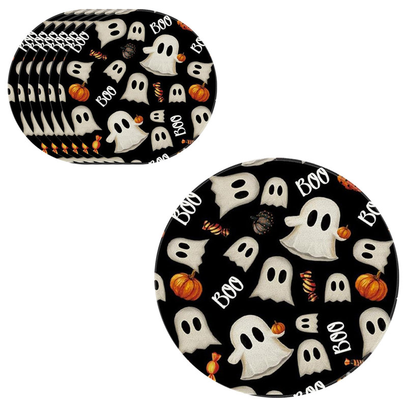 6 napperons de table ronds d'Halloween avec imprimé fantôme de citrouille Antis Moves