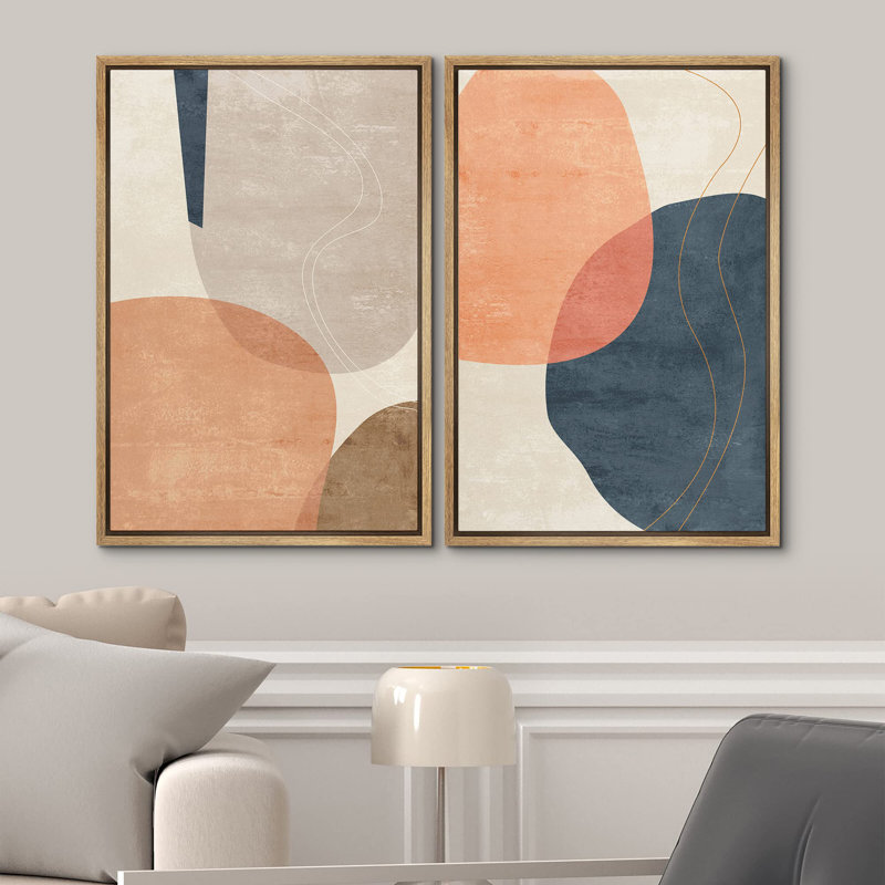«1960s Retro Pastel Color Blocks Abstract Geometric Modern Art Wall Decor Artwork Relax Calm 2 pièces, Naturel