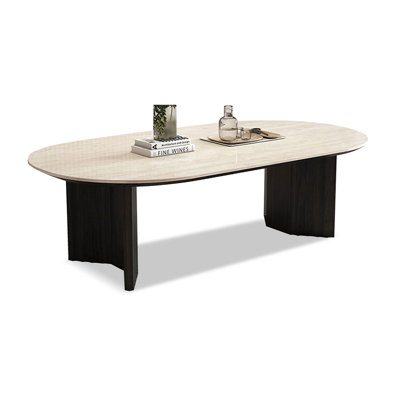 White Stone with Stone Oval Coffee Table