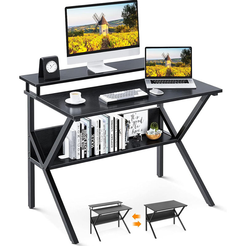 Small Desk, 27.5 Inch Small Computer Desk For Small Spaces, Compact Desk With Storage, Tiny Desk Study Desk With Monitor Stand For Home Office,