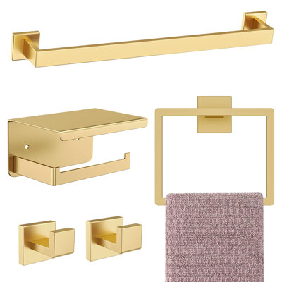 Bathroom Accessories Set 5-pieces Gold Towel Bar Set Sus304 Stainless Steel Towel Holder Set 16 Inch Towel Bar Bathroom Hardware Set,wall Mounted