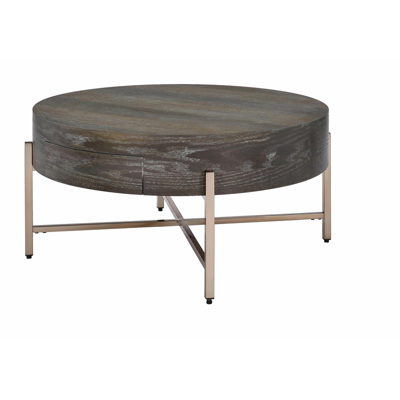 Table basse à 1 tiroir brun foncé et champagne