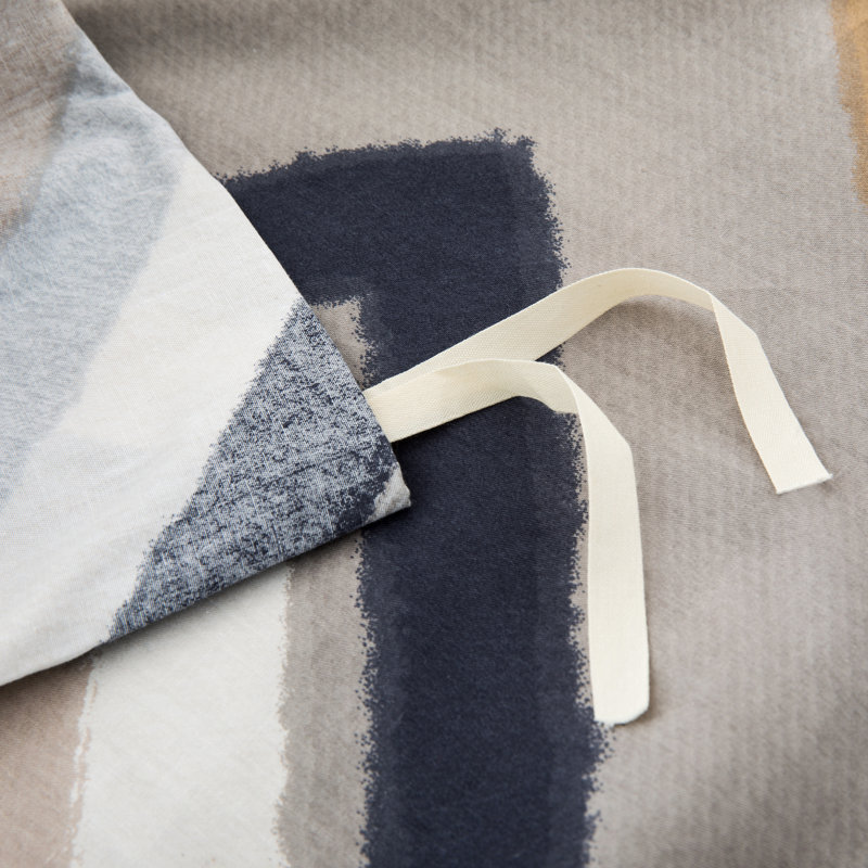  Ensemble de housse de couette en coton bleu marine / gris 3 pièces, Housse de couette de grande taille + 2 taies d'ore