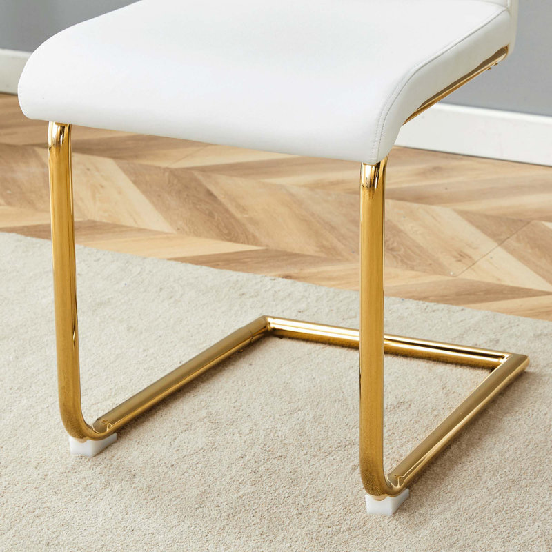 PU Dining Chair Set, Gold, White