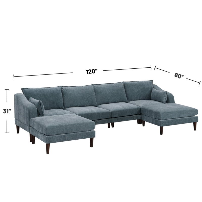 Upholstered U-Shaped Sectional Symmetrical, Mineral Polyester Blend