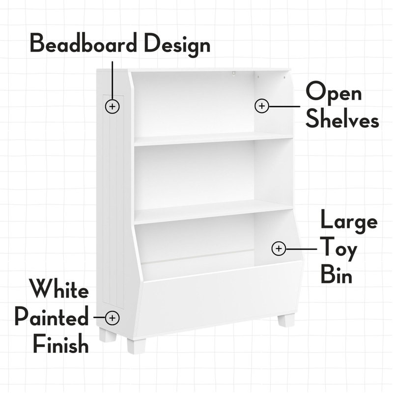 Red Adjustable Kids Bookcase with Toy Organizer and Bins