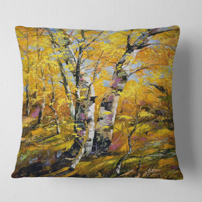 Birches In Yellow Autumn Wood - Country Printed Throw Pillow