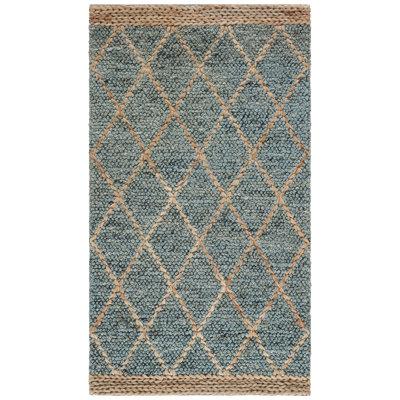 Keyren Natural Fiber Flat Weave Jute/Cotton/Wool Geometric Rug in Blue/Brown